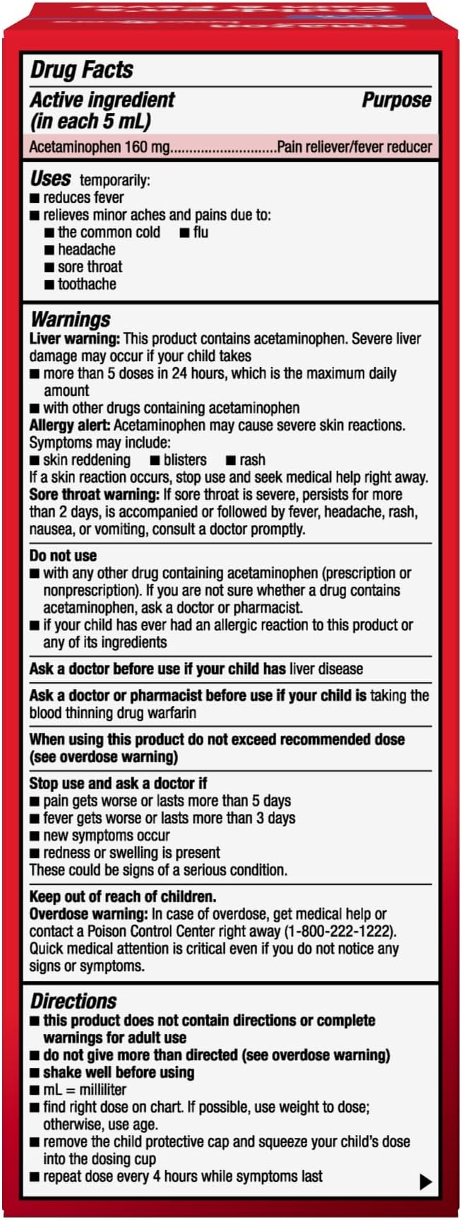 Amazon Basic Care Children's Pain and Fever, Acetaminophen 160 mg per 5 mL Oral Suspension, Grape Flavor, 8 fl oz