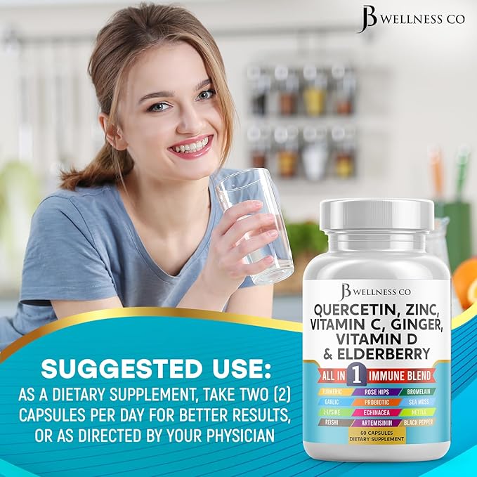 Quercetin Zinc Vitamin C Vitamin D Bromelain Elderberry - Nettle Supplement with Artemisinin, Sea Moss, Echinacea - 120 Count