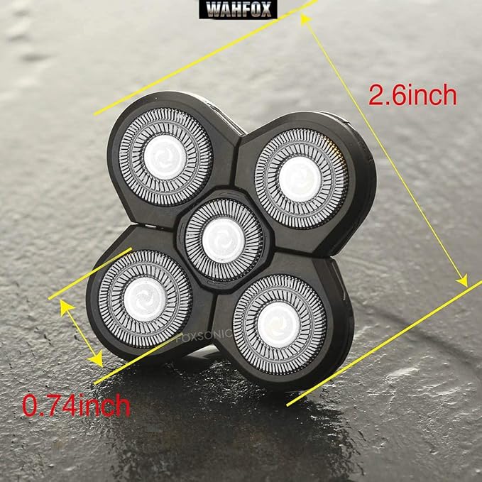 WAHFOX Universal 5 Blades Shaver Head for Head Shaver Replacement Heads 5D Men's Electric Shaver Replacement Heads for Bald Men 5 Heads Razor Blades Wet and Dry with Blade Cover