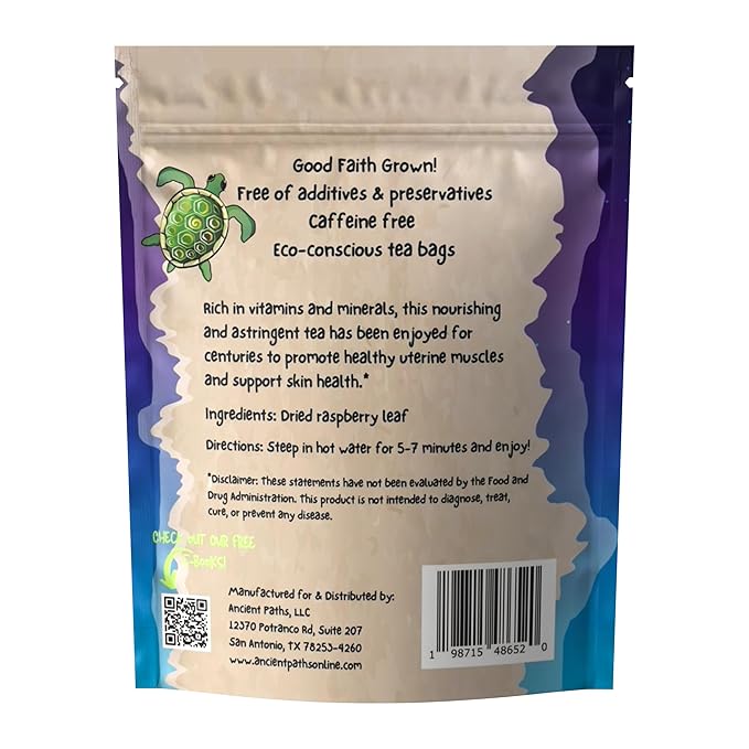 Ancient Paths Raspberry Leaf Tea - Women’s Health & Gut Support - 100% Pure Dried Raspberry Leaf - Caffeine-Free Tea - Sustainable Tea Bags (20 Sachets)