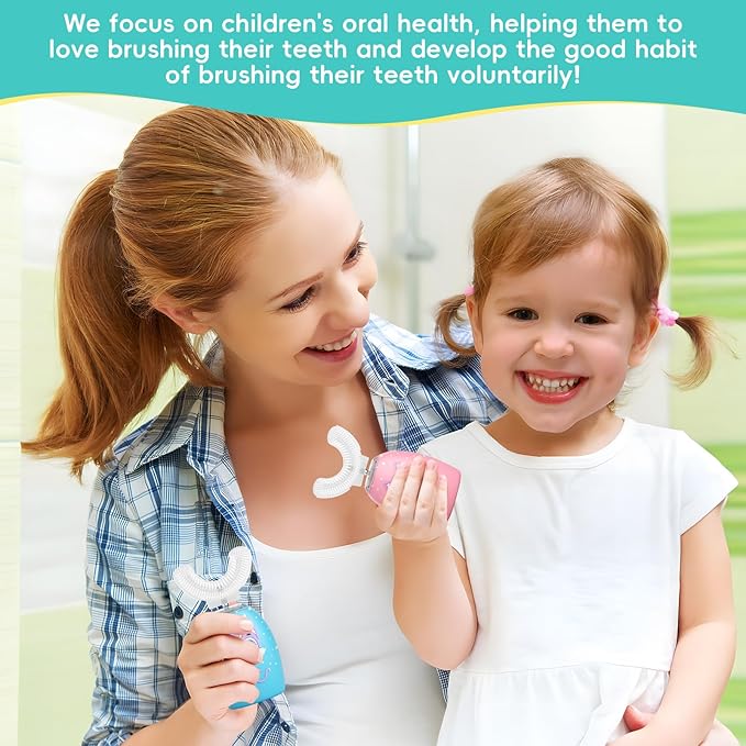 Kids U Shaped Electric Toothbrush Age 2-12, 360-Degree Ultra Quiet Whole Mouth Toothbrush,4 Brush Heads,2 Mode