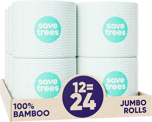 Save Trees Bamboo Toilet Paper - 12 Rolls Of Organic Toilet Paper, 3-ply, 300 Sheets Per Roll - PFAS Free, FSC Certified, Plastic Free, Vegan & Chemical Free Bamboo TP