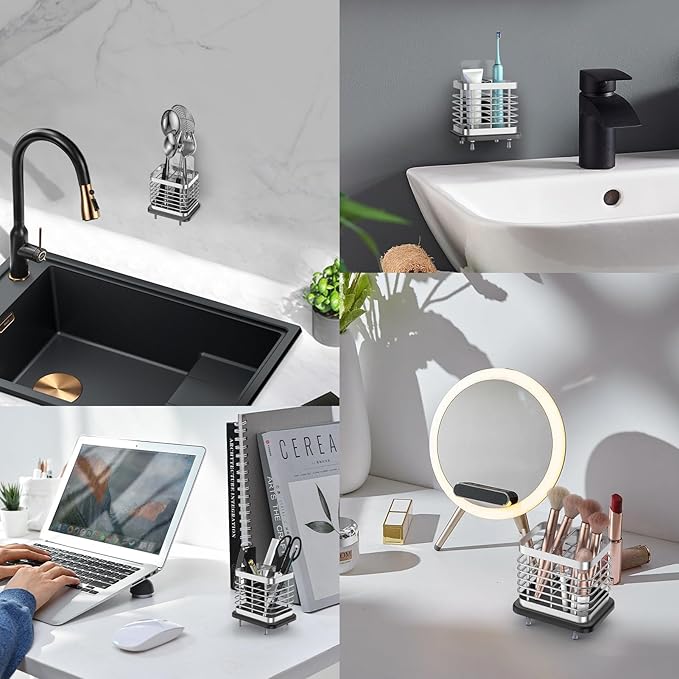 Toothbrush Holders for Bathroom, Adhesive Electric Toothbrush Holder with Fast Dry Tray Wall Mounted Toothbrush Holder Shower Toothpaste Bathroom Organizer Essentials, 2 Slots, Black
