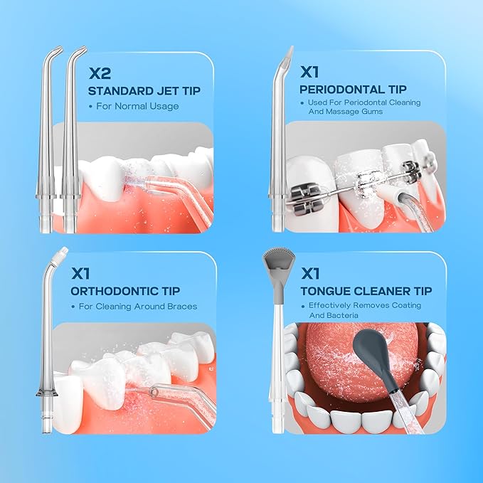 Cordless Water Flosser for Teeth Cleaning – 300ML Detachable Tank Oral Irrigator with 5 Tips & 5 Modes, IPX7 Waterproof, USB Rechargeable Dental Pick for Braces, Gums & Travel