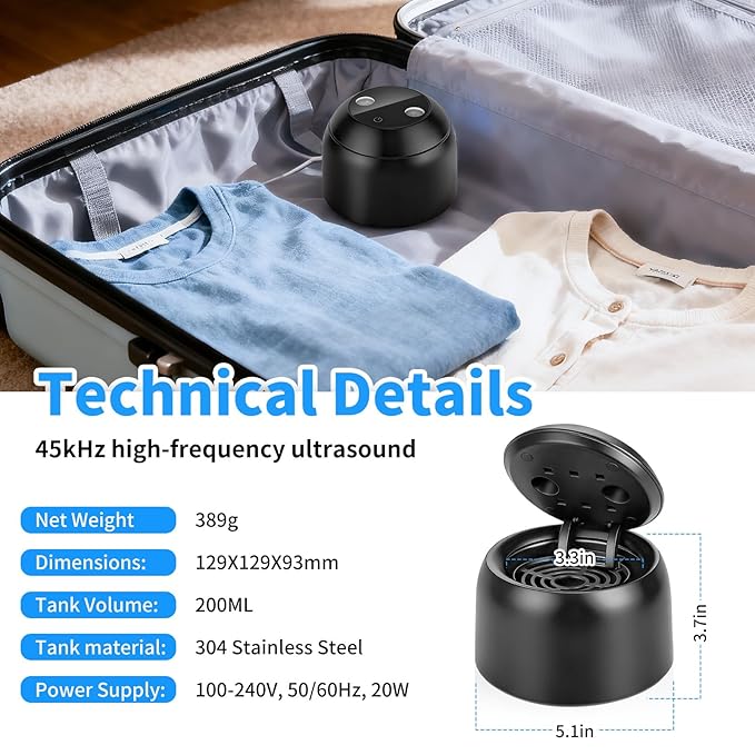 Ultrasonic Retainer Cleaner Machine, 45kHz Dental Ultrasonic Cleaner for Denture, Mouth Guard, Aligner, Braces, Toothbrush Heads, Jewelry, 5 Modes Cleaning, Digital Timer & 200ML Capacity