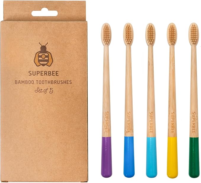 SuperBee Dentos Toothpaste Tablets & Biodegradable Bamboo Toothbrushes, 150 Tabs, Fluoride Free & Eco Friendly, Travel Mouthwash Tablets, Sensitive Bites Kids Adults
