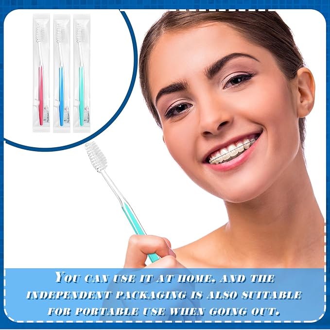 Maxcheck 100 Sets Disposable Toothbrushes Bulk with Toothpaste and Dental Floss Individually Wrapped Travel Toothbrush Set Homeless Supplies for Hotel Guest