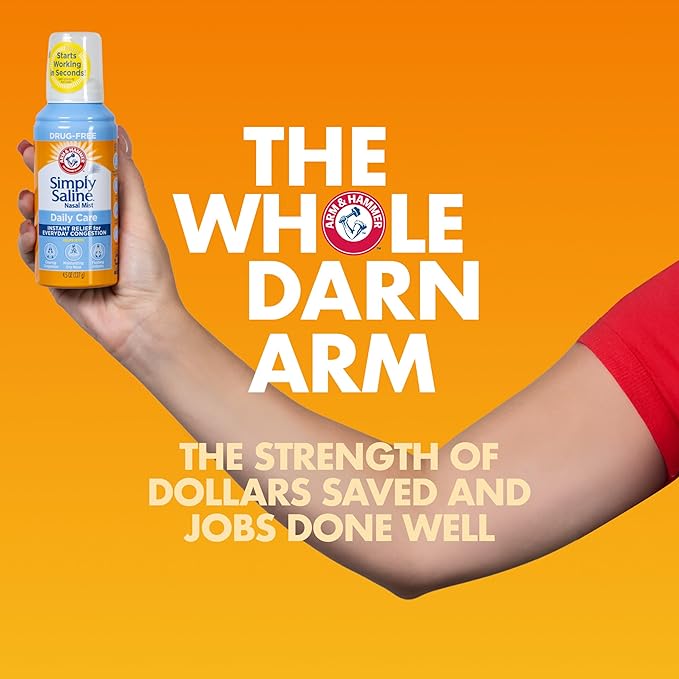 ARM & HAMMER Simply Saline Nasal Care Daily Mist 4.5oz – Instant Relief for Every Day Congestion – One 4.5oz Bottle