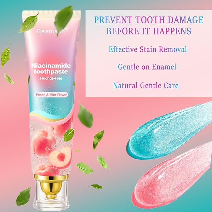 Niacinamide Whitening Toothpaste, Triple White Probiotic Whitening Toothpaste, Fluoride-Free| Sensitivity Relief | Fresh Breath & Stain Removal Formula | Sakura Peach Fragrance (2)