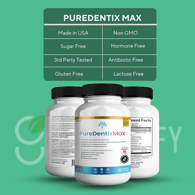 DentimPure Max Extra Strength Probiotic Supplement with 40 Billion CFU – Supports Teeth, Gums, Ear, Nose, Throat & Digestive Health – 60 Capsules (3)