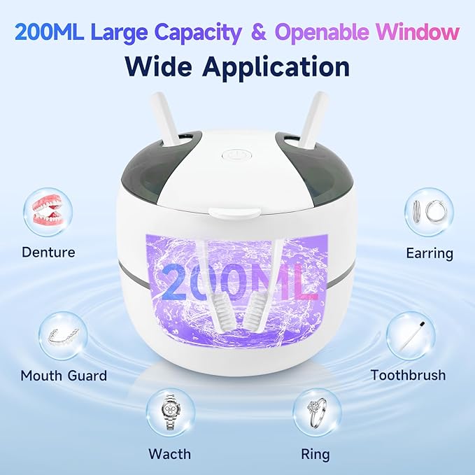 2025 Ultrasonic Retainer Cleaner Machine for Dentures - 45kHz Retainer Cleaner Machine for Mouth Guards, Braces, Toothbrush Heads, Jewelry with 200ML Capacity, 24W & 4 Modes for All Dental Appliances