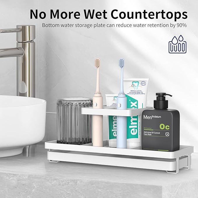 Toothbrush Holders for Bathrooms, 5 Slots Carbon Steel Tooth Brushing Holder Electric Toothbrush and Toothpaste Organizer Bathroom Accessories for Countertop, Shower, White