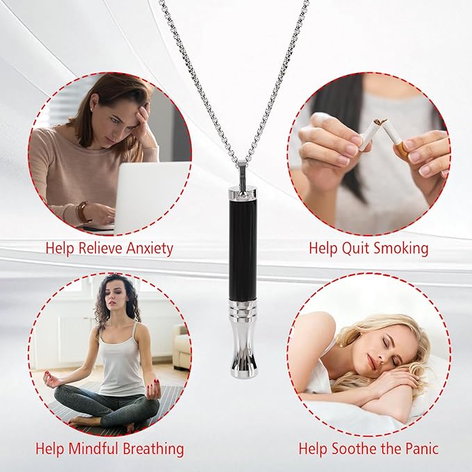 Breathe Free Necklace | Smoke-Free Breathing Aid with 7 Flavored Cartridges for Relaxation, Mindfulness, and Oral Comfort | Reusable Sensory Device for Calm and Focus