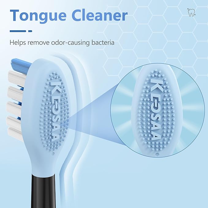 Replacement Toothbrush Heads for Philips Sonicare Electric Toothbrush, 2-in-1 Tongue Cleaner, 6 Pack, Ice Blue, Black, Suitable for Philips Sonicare Heads, C2, C1, C3, W1, W2, W3, G1, G2, G3