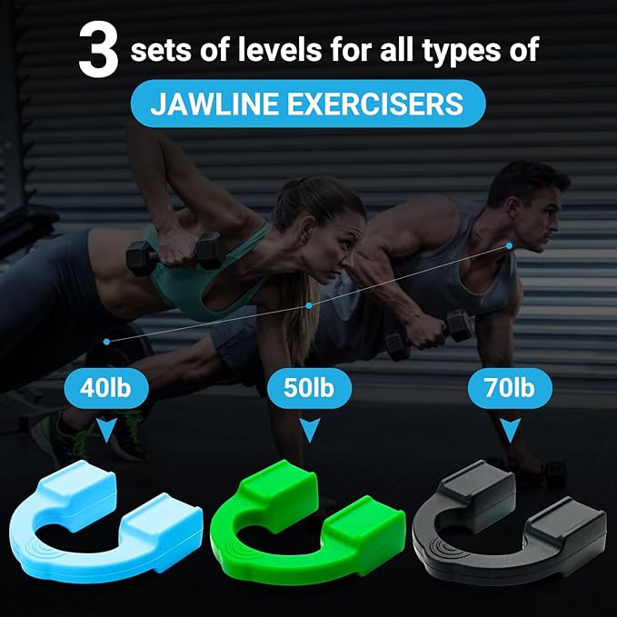 Jawline Exerciser by Tilcare - Jaw Exerciser for Men & Women that helps to workout your Jaw, Neck and tone your face with exercise - Face Slimmer that will chisel the Jawline - 3-Pack 40, 50, 70 lb