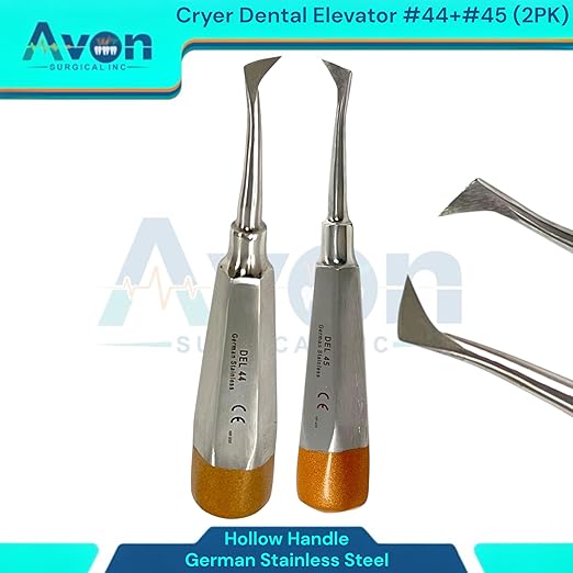 Root and Tooth Extraction Dental Cryer Elevator Pick, Sharp Angled Tip, Color-Coded Handle Ends | Autoclave-Safe German Stainless Steel Dental Instruments (2, #44+#45 Cryer - Set)