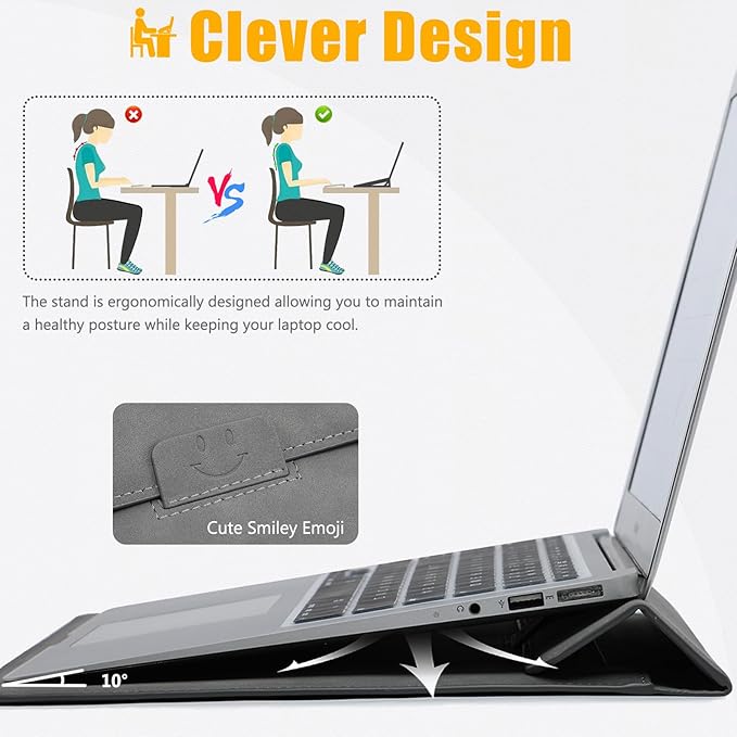 HYZUO 15 Inch Laptop Sleeve Case with Stand for MacBook Air 15 M4 A3241 M3 A3114 M2 A2941 2025-2023, 15" Surface Laptop 7/6/5/4, MacBook Pro 15 A1990 A1707 2019-2016, with Pouch, Dark Gray