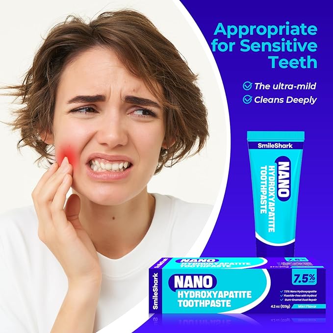 SmileShark Nano Hydroxyapatite Toothpaste (4.2 Oz), Fluoride Free Toothpaste with Mint Flavor, Remineralizing for Sensitive Teeth, Gentle and Effective Formula for Enamel Repair & Whitening