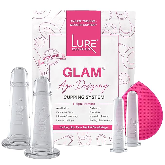 Lure Essentials Glam Facial Cupping Set (5 pc) Face Eyes Lips Cupping Set with Brush Collagen Lymphatic Massage