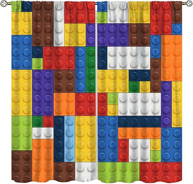 Kids Boy Curtain Blocks Toy Abstract Outline Colorful Geometric Brick Print Curtain for Boys Girls Nursery Room Curtains 42x54 Inch 2 Panels(Decor Curtains