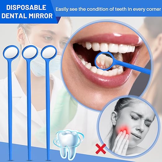 Geiserailie 300 Pcs Disposable Dental Mirror Anti Fog Mouth Mirror Individually Packed Dental Mirror for Teeth Oral Teeth Mirrors with Handles Plastic Tooth Mirror Dental Tool for Household (Blue)