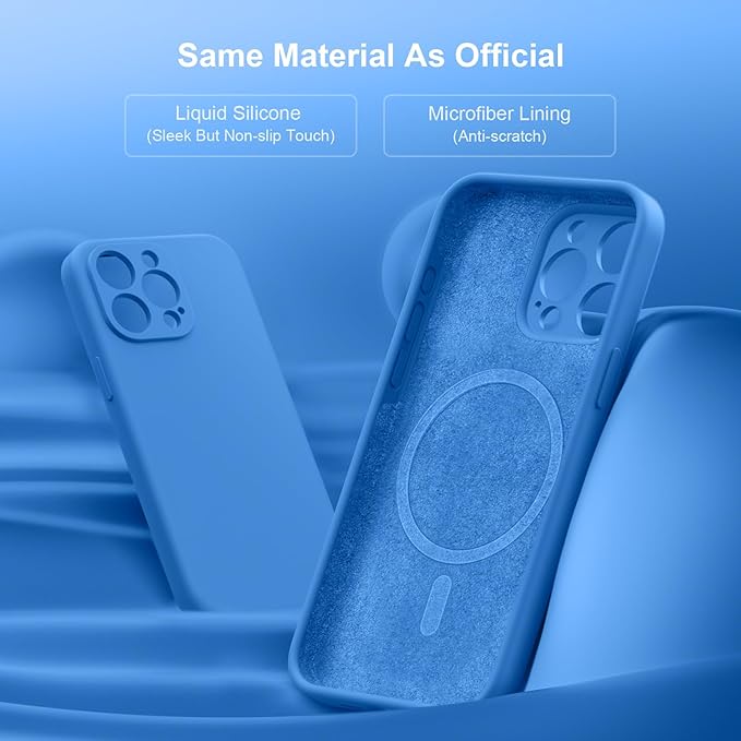 Magnetic for iPhone 15 Pro Case, Compatible with MagSafe, with 9H Nano Screen Protectors, Full Camera Protection, Silicone Shockproof Microfiber Lining Phone Case 6.1", Blue