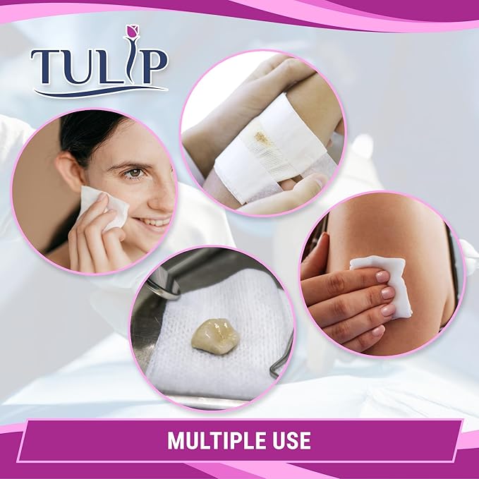 200 Gauze Pads 2x2-4-Ply Non Woven Gauze Sponges - Non Sterile Dental Gauze & Esthetic Wipes - Soft All Purpose Medical Gauze Squares for First Aid Kit, Surgical, Wound Dressing by Tulip