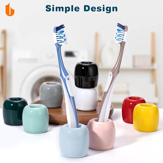 Urbanstrive Ceramic Toothbrush Holders for Bathrooms, Sleek Tooth Brush Holder Toothbrush Stand Tooth Brushing Holder, Portable Bathroom Accessories Organizer, Grey, 1 Pack