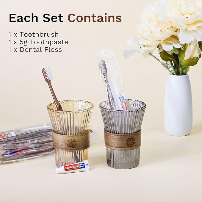 Disposable Toothbrushes with Toothpaste, Travel Toothbrush Kit, Individually Packaged, Brown, with Floss Picks, Suitable for Hotel, Home, Camping, Travel (100-PACK)