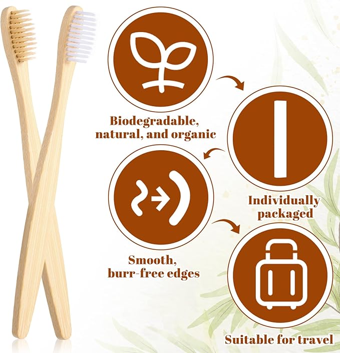 Bamboo Toothbrush Medium Bristle 10 Pack Tooth Brushes Soft Adult Travel Toothbrush Set Natural Wooden Toothbrushes for Adults