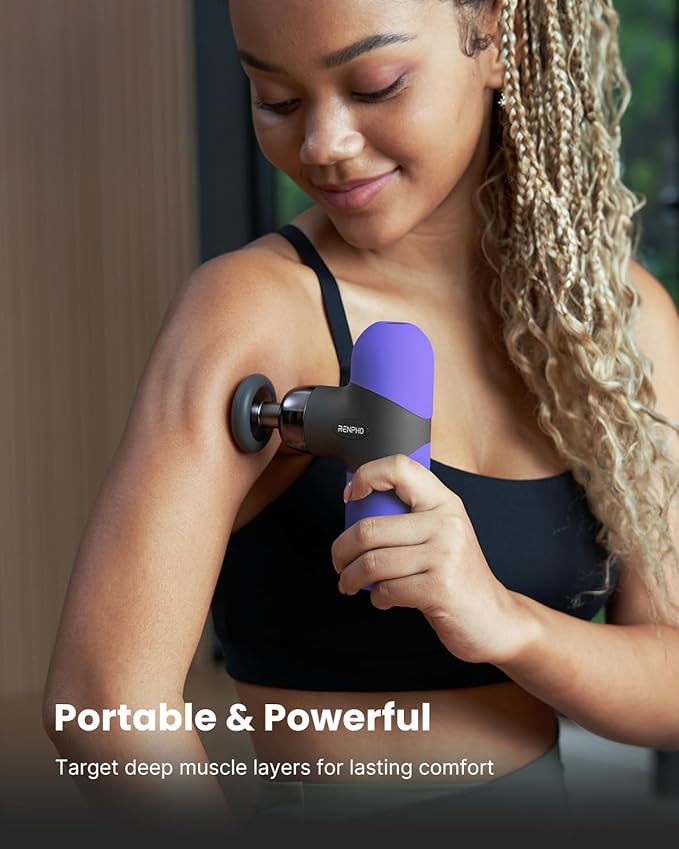 RENPHO Mini Thermal Massage Gun with Heat, FSA Eligible HSA, Valentines Birthday Gifts for Women Men, Portable Deep Tissue Percussion Massager, Color Silicone Sleeves Travel Size with Carry Case