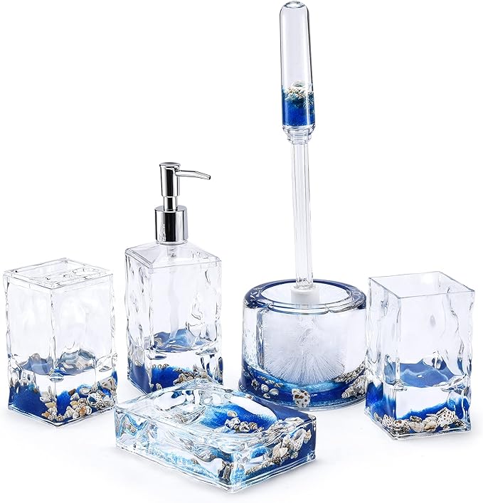 LOCCO DECOR 5 Piece Acrylic Liquid 3D Floating Motion Bathroom Vanity Accessory Set Shell