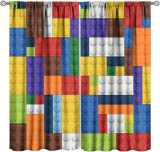 Kids Boy Curtain Blocks Toy Abstract Outline Colorful Geometric Brick Print Curtain for Boys Girls Nursery Room Curtains 42x63 Inch 2 Panels(Decor Curtains