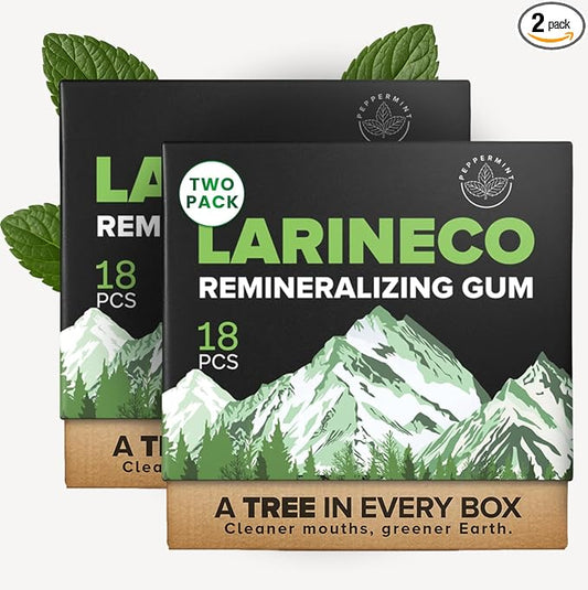 Larineco Remineralizing Gum with Nano Hydroxyapatite & Xylitol – Sugar-Free Cinnamon Xylitol Gum – Plastic-Free, Dye-Free, Aspartame-Free – Natural Base – 18 Pieces (18 Count (Pack of 2), Peppermint)