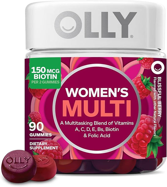 OLLY Women's Multivitamin Gummy, Vitamins A, D, C, E, Biotin, Folic Acid, Adult Chewable Vitamin, Berry Flavor, 45 Day Supply - 90 Count