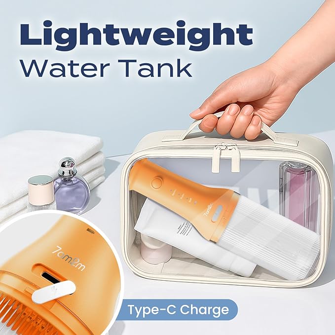 7AM2M Portable Cordless Water Flosser, Oral Irrigator with 3 Modes & 2 Tips, Fast Rechargeable, IPX7 Waterproof, Dental Water Flosser for Travel and Home Use (Orange)