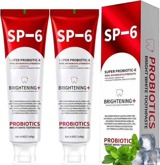 SP6 Probiotic Whitening Toothpaste (2-Pack) | Fluoride-Free, Mint, 4.9 oz