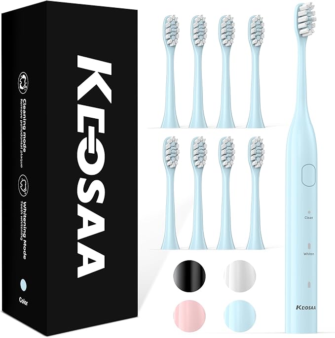 Sonic Toothbrush with 8 Brush Heads, Rechargeable Electric Toothbrush with Fast Charge 4 Hours Last 60 Days, 2-Min & 30s Smart Timer, IPX7 Waterproof(Blue)