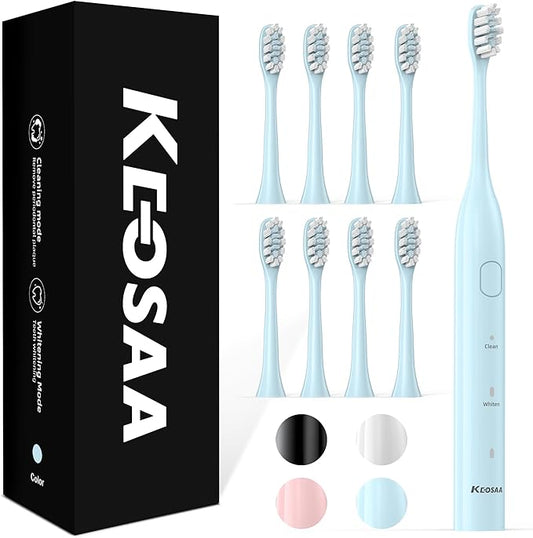 Sonic Toothbrush with 8 Brush Heads, Rechargeable Electric Toothbrush with Fast Charge 4 Hours Last 60 Days, 2-Min & 30s Smart Timer, IPX7 Waterproof(Blue)