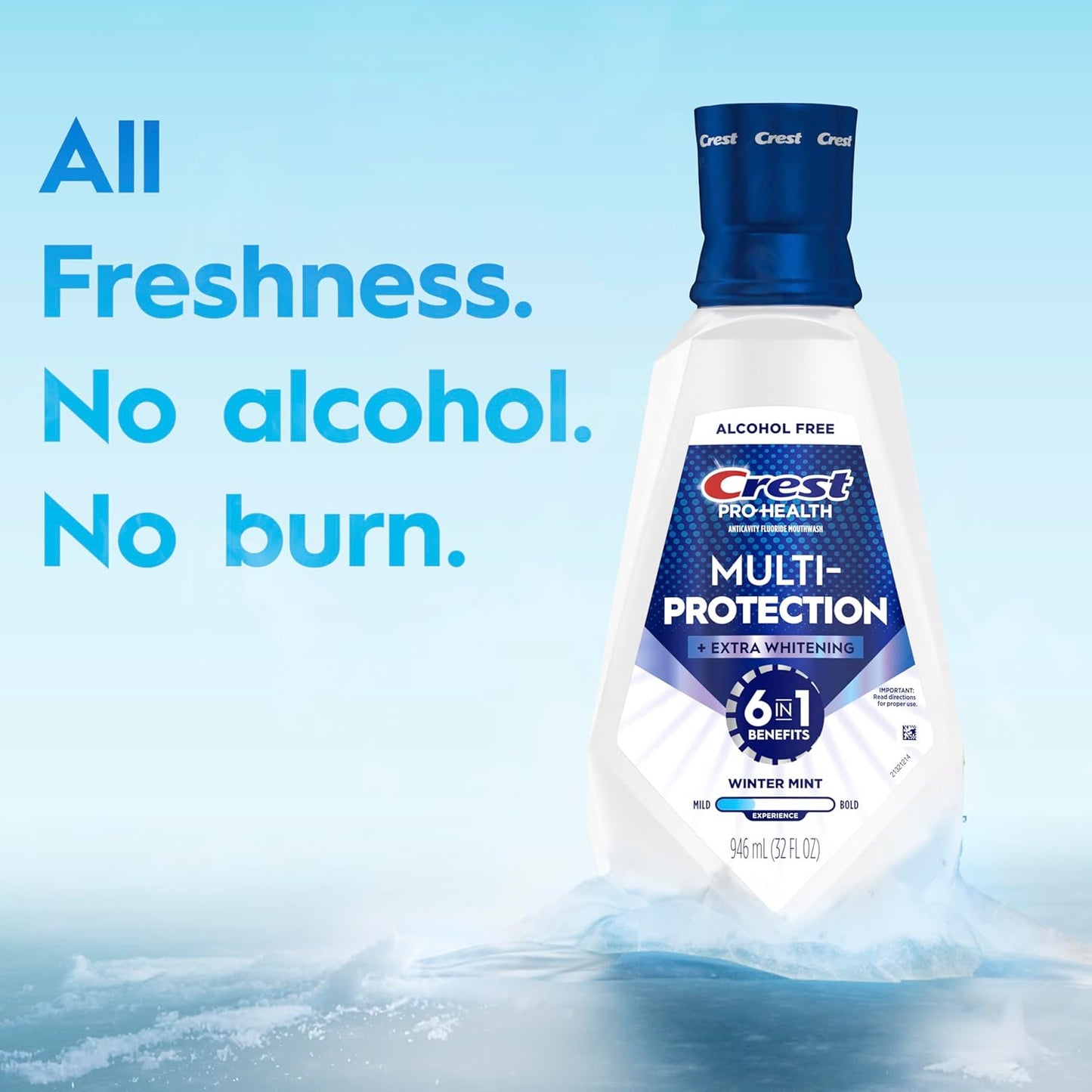 Crest Pro-Health Mouthwash, Teeth Whitening for Adults, 6 in 1 Benefits, Breath Freshener, 946mL, 2 Pack, Alcohol Free Mouth Rinse, Anti Cavity, Enamel Repair, Bad Breath Treatment, Mint Flavor