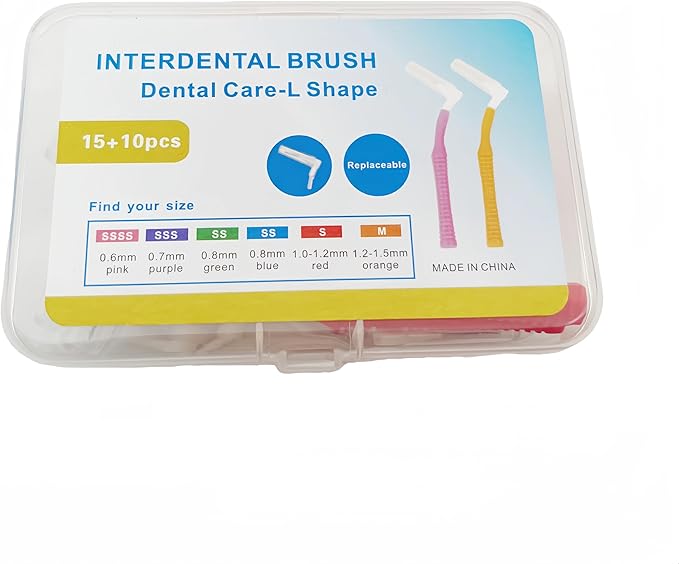 L Angled Reusable Braces Dental Brush Flosser - Cleaner Interdental Toothpick Flossing Head Oral Toothpick Cleaners (1.0mm Red, Normal)