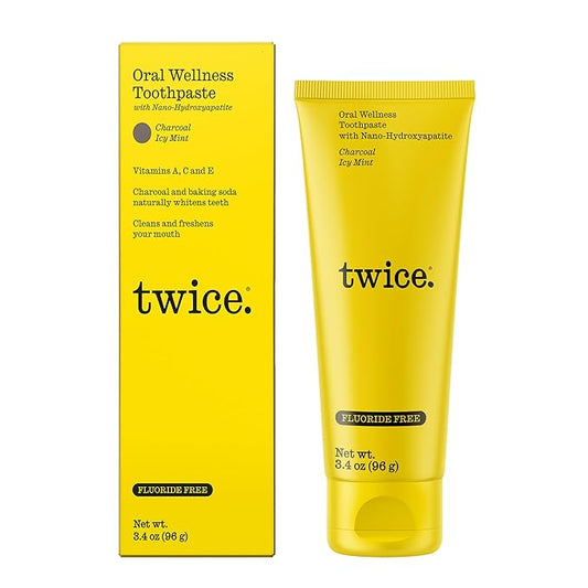 Twice Twice Oral Wellness Toothpaste - Nano-Hydroxyapatite, Fluoride-Free Toothpaste, Helps Remineralize Teeth, Freshens Breath & Whitens Teeth – SLS-Free, Charcoal ICY Mint – 3.4 oz