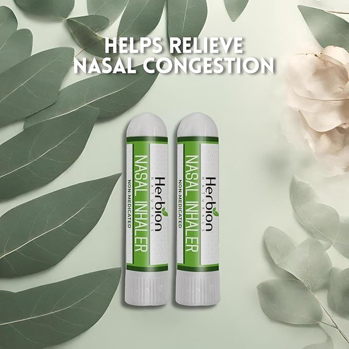 HERBION Naturals Nasal Inhaler, Natural Relief for Nasal Congestion & Sinus Pressure, Non-Medicated Sticks with Essential Oils, Menthol, Eucalyptus, Clove, Soothing Vapor, Easy Breathing, Pack of 2