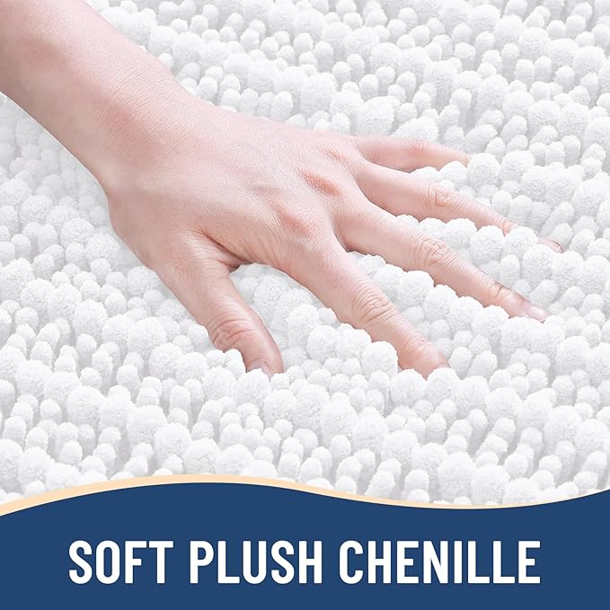 Arotive Luxury Chenille Bathroom Rug Mat, Extra Soft Thick Absorbent Shaggy Bath Rugs, Non-Slip Machine Wash Dry, Plush Bath Mats for Bathroom, Shower and Tub, 30x17, White