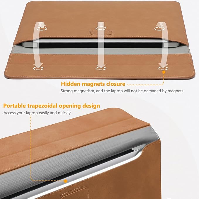 HYZUO 15-16 Inch Laptop Sleeve Case with Stand Feature for MacBook Pro 16 M4/M3/M2/M1 Pro/Max 2025-2019, XPS 15, MacBook Pro 15 2015-2012, Samsung Galaxy Book Flex/Pro 15, Brown