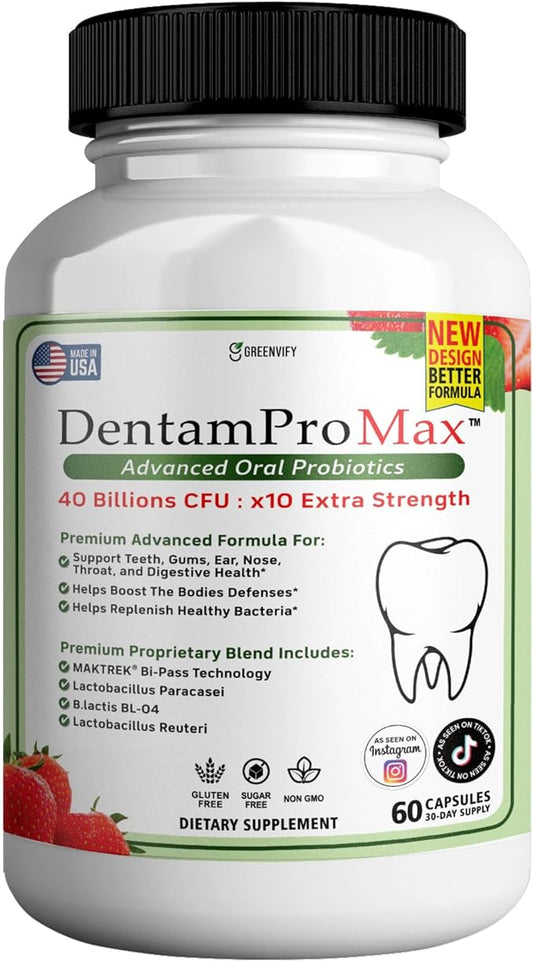 DentamPro Max for Gums and Teeth Health & Fresh Breath - 40 Billion CFU Advanced Oral Probiotics for Mouth Bad Breath, Capsule Supplement (1)
