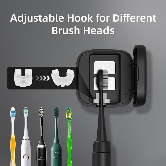 UV-C Toothbrush Sanitizer and Holder, Portable Toothbrush Case Magnetic Mounting, Rechargeable Toothbrush Cover for Any Toothbrush Head, Tooth Brush Cover Cap for Home & Travel (Black)