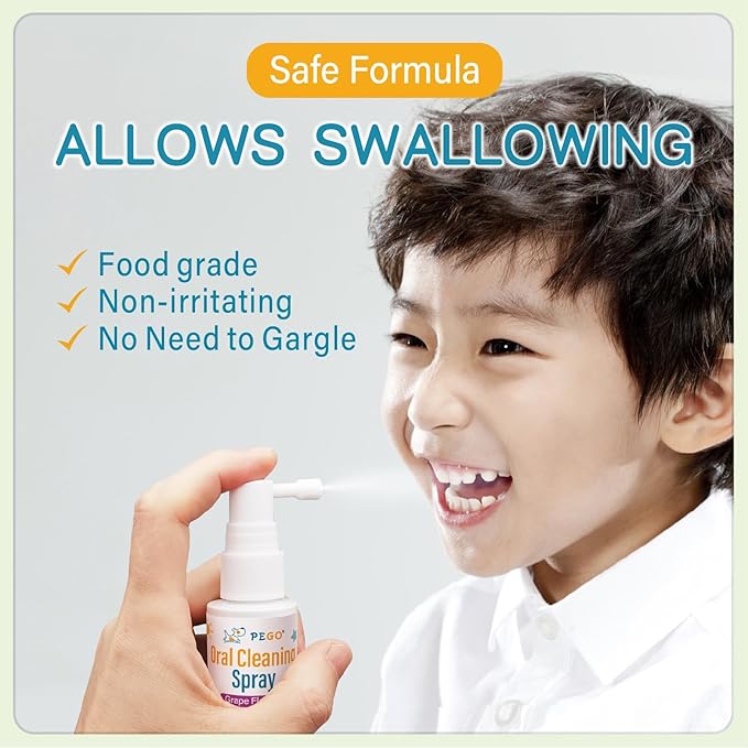 PEGO Kids Oral Spray, Toddler Toothpaste Helper for Daily Oral Care and Fresh Breath, Children Approved with Fluoride Free for Newborn to Preschoolers, Xylitol (40ml*2, Grape)