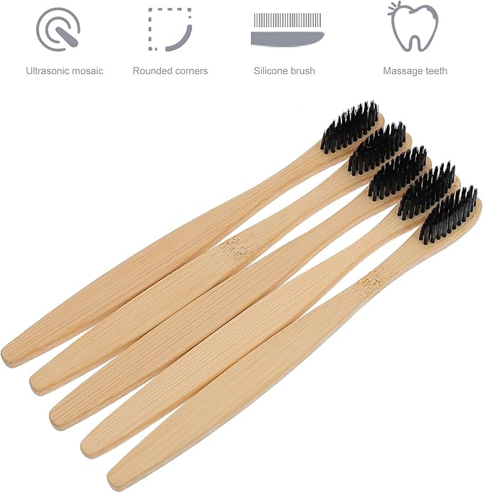 Charcoal Toothbrushes 10pcs Disposable Soft Nylon Bristle Manual Toothbrushes with Natural Handle Eco-Friendly Oral Care for Adults