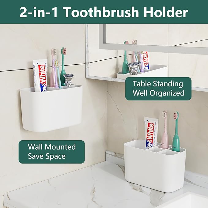 5 Slots Toothbrush Holders for Bathrooms, Wall Mounted Drill-Free Self-draining Wall Shower Holder for Toothbrush, Toothpaste, Razor, Removable for Bathroom Organizers and Storage(White)